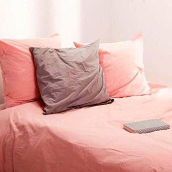 Parure de lit en coton lavé rose avec 2 taies d'oreiller