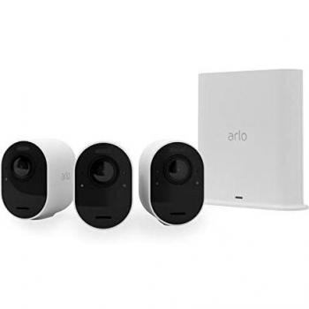 Arlo Ultra 2 Spotlight WLAN Überwachungskamera, Kabellos, Innen / Aussen, 3er Set, 4K Video & HDR, Nachtsicht in Farbe, Bewegungsmelder, 6 Monate Akku, 2-Wege-Audio, 180° Blickwinkel, VMS5340, Weiß