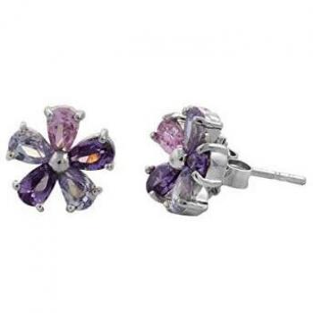 Pendientes Baño de Rodio Flor Multicolor para Mujer