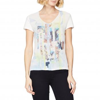 GERRY WEBER Damen T-Shirt Bluse 1/2 Arm, Ecru/Blau Druck, Größe 44