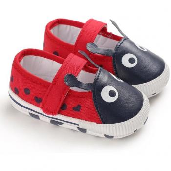 Zapatillas de PU para bebés, mariquita roja, 0-18 meses, suela suave, primeros pasos, primavera y otoño