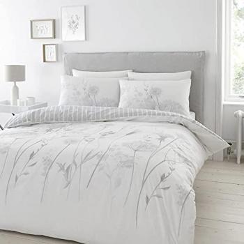Meadowsweet Floral King Duvet Set White Grey