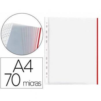 Funda multitaladro Q-Connect Din A4 70 micras PP cristal con borde rojo bolsa de 10 uds