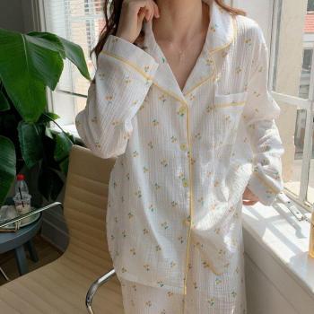 Pijama de mujer de algodón, conjunto de 2 piezas, con cuello de cereza y bolsillo