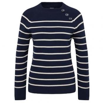 Gestreifter Damen Strickpullover mit Knopfdetail in Dunkelblau Gr. 50