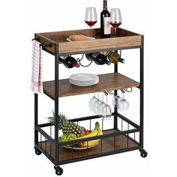 Wenko Exeter Bar Cart Black/Walnut 89.5cm H X 80cm W X 40cm D