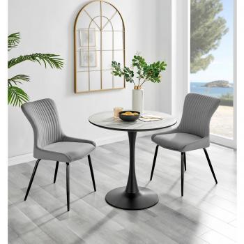 Set of 2 Nora black leg chairs with light grey frame and velvet fabric