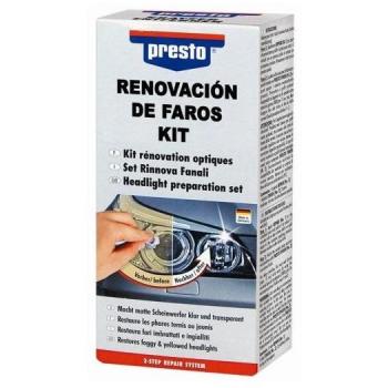 Kit de Restauración de Faros con Pulidor, 3 Lijas, Gamuza, Taco y Spray de Laca