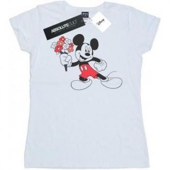 Disney Femme XXL T‑shirt blanc avec motif de fleurs et Mickey
