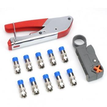 Kit de sertissage câble coaxial RG6 – pinces, coupe-fil et connecteurs de compression