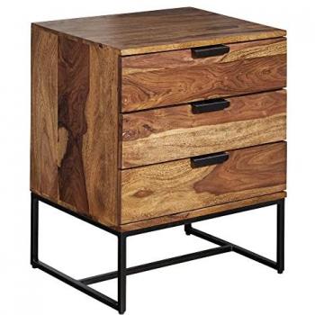 KADIMA DESIGN Nachttisch aus Sheesham Holz, 3 Schubladen, 50x40x65 cm