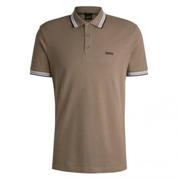 Boss Green Mens Cotton-Pique Polo Shirt with Contrast Logo