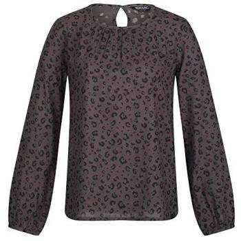 Regatta Women's Hadria Curved Hem Long Sleeve Blouse, Black Animal Print, Size 20