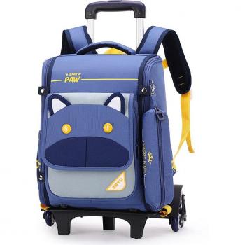 Mochila escolar con ruedas y compartimento para lápices, azul y rosa