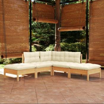 VidaXL Garten-Lounge-Set mit Creme Kissen und Kiefernholz