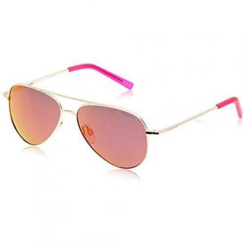 Polaroid Kids' Gold/Grey Pink Mirrored Sunglasses, Aviator Style, 52 MM