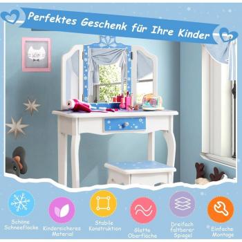 Costway Kinder Schminktisch mit Dreifach-Spiegel und abnehmbarer Platte, blau