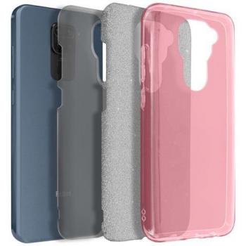 Copertura Semirigida in Silicone Rosa con Paillettes Rimovibili per Redmi Note 9