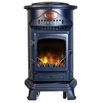 Poêle à gaz 3400W Fonte Véritable – Chauffage d'appoint Design Bleu Marine