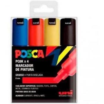 Pennarelli a Vernice Posca PC‑8K (confezione 4) – inchiostro acqua, non permanente