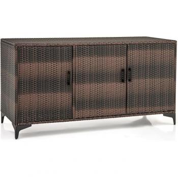 Cassapanca in rattan PE 318L con 3 porte, ripiani rimovibili, contenitore impermeabile, colore marrone