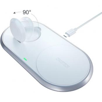 PowerStation Qi 2 en 1: Apple Watch + Smartphone, Soporte USB‑C – Blanco