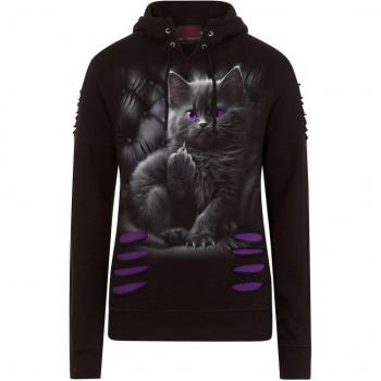 Spiral Cattitude Hooded Sweater – Black & Lilac