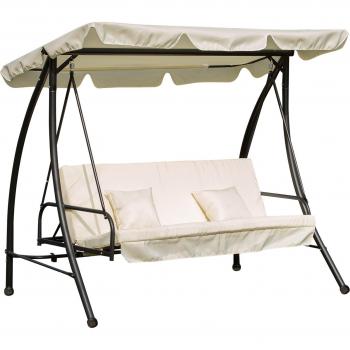 Dondolo da Giardino 3 Posti con Tetto Reclinabile in Poliestere Crema 200 x 125 x 170cm