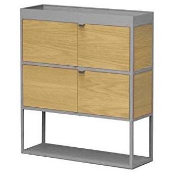 New Order Bücherregal mit zwei Türen 100 × 115 cm – Hellgrau Eiche Lack