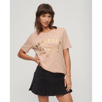 Superdry Luxe Metallic Logo Short Sleeve Tee for Women Vintage Blush Pink XS