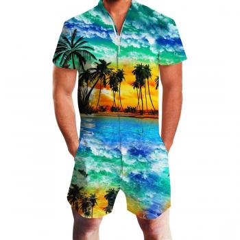 Adicreat Herren Hawaii Kurzarm Kurzbeiläufiger Frachthosen-Jumpsuit