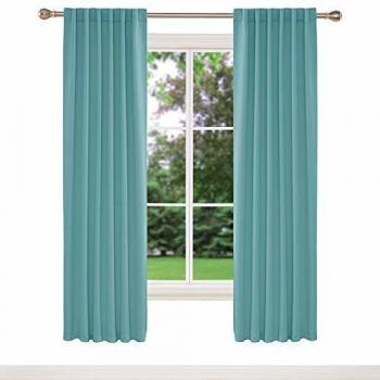 Deconovo SilentScreen Dual‑Layer Curtains with Pocket Rods & Tie‑Backs – Blackout, Sky Blue, 52×84, Boys Set