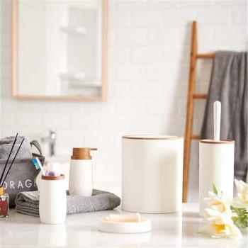 Kit de salle de bain rond en bois blanc Ocean Home, 5 pièces