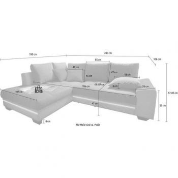 Ecksofa INOSIGN „Nikita II“ – L‑Form mit EasyBett und Ottomane links