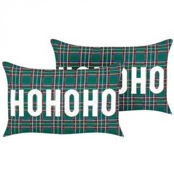 Set of 2 Green Polyester Throw Cushions Tartan Christmas Pattern 30 x 50 cm