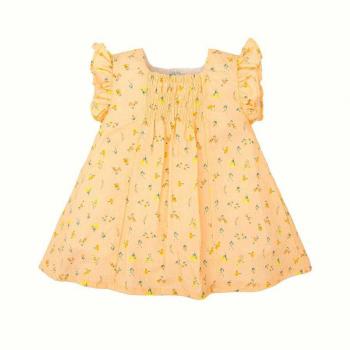 Vestido amarillo para bebé niña con detalles florales en algodón