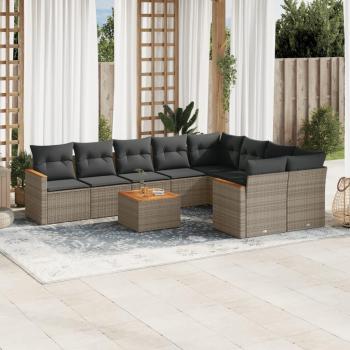 Set de mobilier d'extérieur 10 pièces gris résine tressée