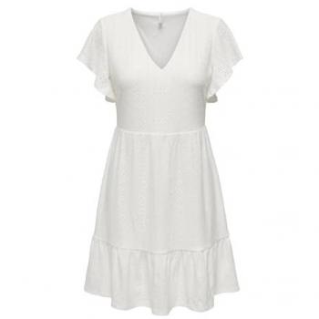 ONLY Jerseykleid ONLSANDRA V-Ausschnitt Volant Offwhite Größe M