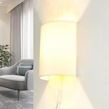 Alice Stoff Wandleuchte & Deckenleuchte E27, Creme, mit Schalter und Stecker