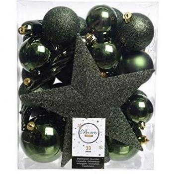 Decorazioni natalizie: 33 palline di Natale assortite con puntale verde a punta di pino
