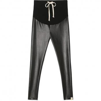 Stretchable Leather Maternity Pants with Drawstring Closure