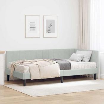 Lit d'angle Velours Gris clair 90 x 190 cm