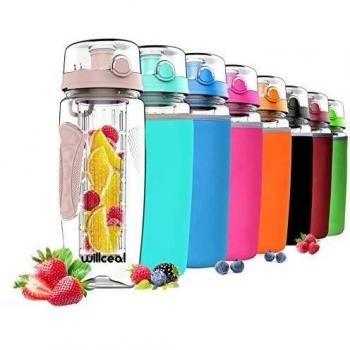 Botella de Agua con Infusor Willceal, Resistente, Tapa a Prueba de Fugas, Tamaño Grande, Ideal para Hacer Deporte y Acampar (Oro Rosa)
