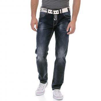 Regular Fit Jeans von Cipo & Baxx – Herren, Gr. 31, Länge 32, Dunkelblau, markante Waschung