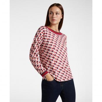 Jersey de mujer estampado con cuello y puños a rayas de viscosa LENZING™ECOVE™ Elena Miró