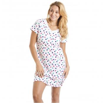 Camille Women’s Comfortable Cotton Nightdress, 10-12, White Polka Dot