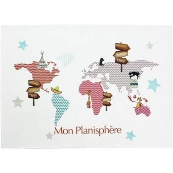 Tappeto di Stile Planisphere per Cameretta Bimbi, Super Morbido, Antiscivolo, Facile da Lavorare in Lavatrice – Francia – 60x90 cm Bianco