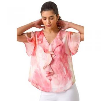 Blouse orange à volants floraux Roman
