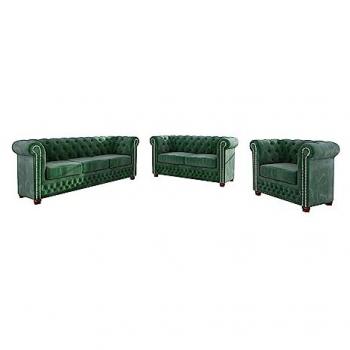 Lothar Chesterfield 3+2+1 Set – Samtgrün