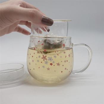 300ml Heat Resistant Cherry Blossom Tea Mug with Filter and Lid